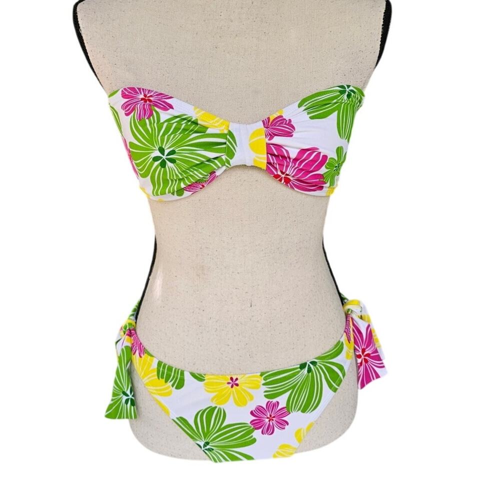Y2K Rampage Floral Bandeau Bikini Swimsuit 2 Piece Womens Large Tropical
